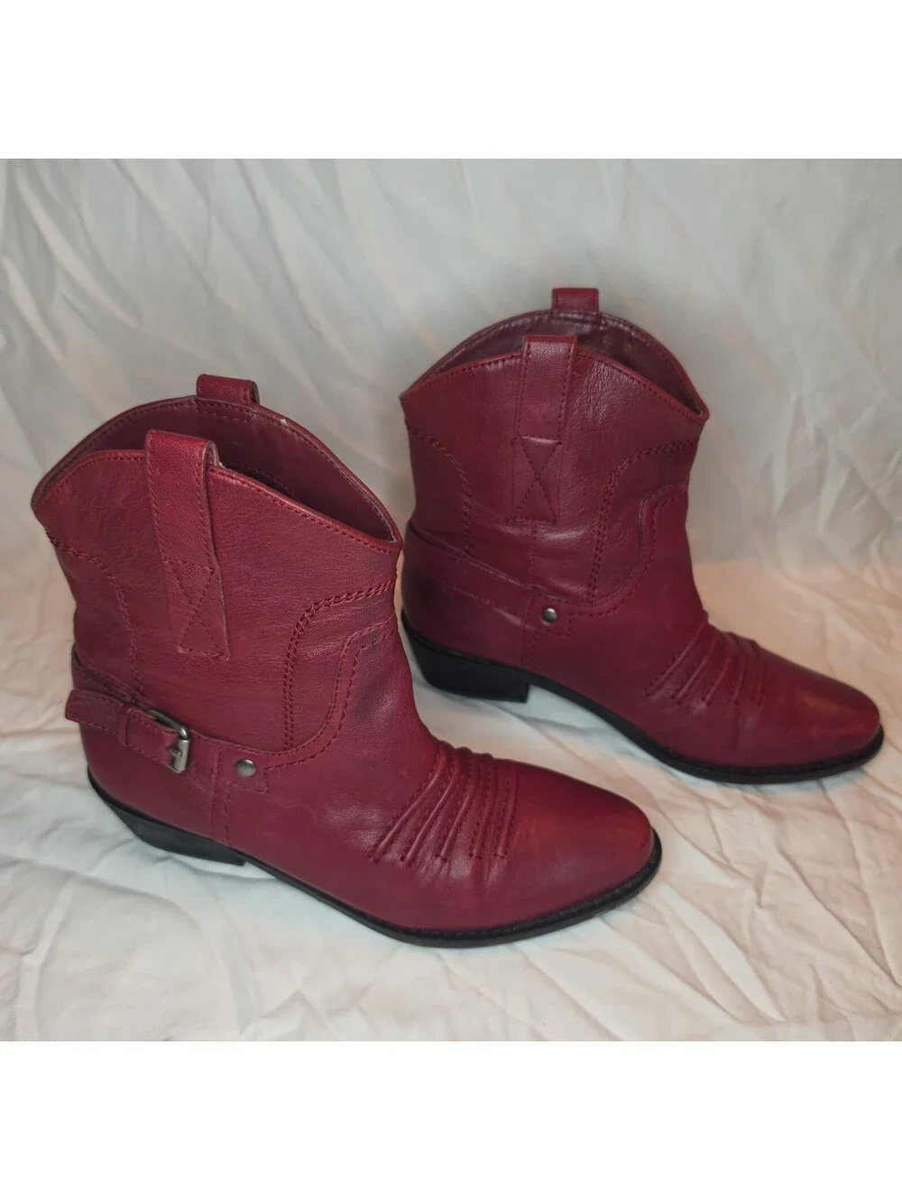 Franco Sarto Waco Red Leather Western Cowboy Ankle Boots Women’s Size 6M